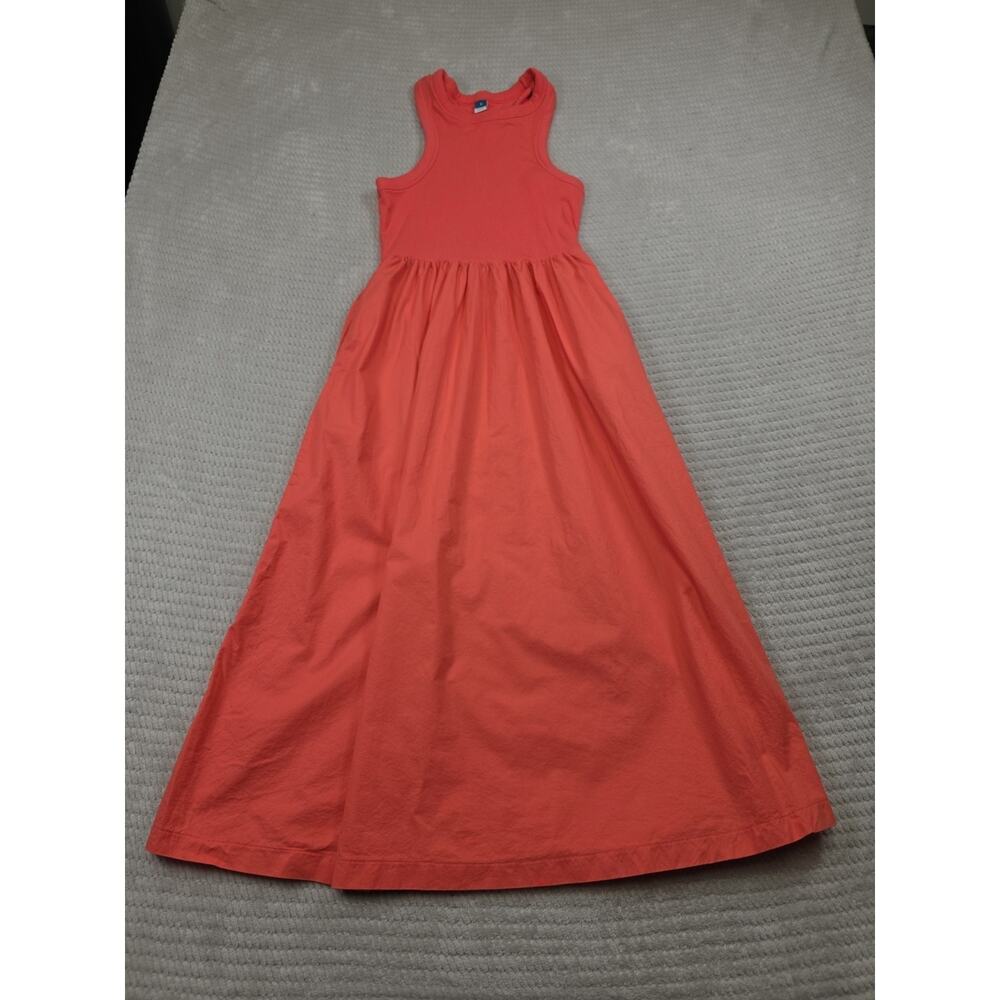 Old Navy Dress Womens Medium Coral Midi Length Ribbed Top Pockets
